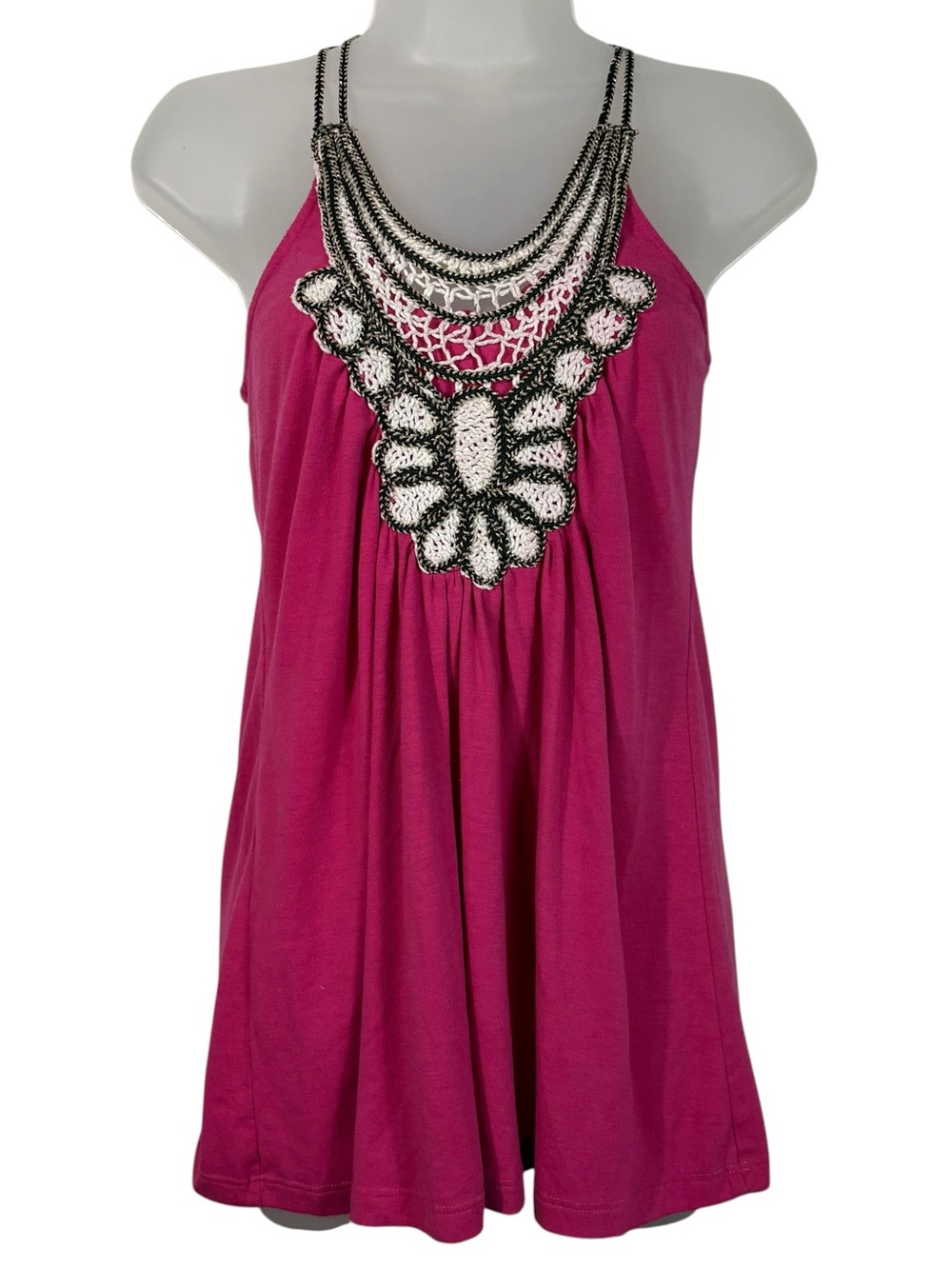 Vintage Y2K USA Made Rue21 Hot Pink Embroidered Knit Appliqué Tank Top Mallcore